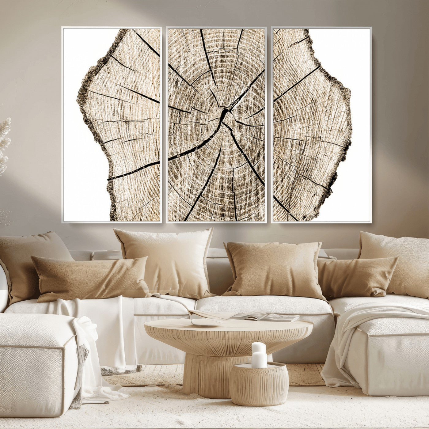 MGV-FC-48X32-3P - Abstract Wood Tree Ring Wall Art - Ready to Hang Minimalist Wooden Design for Rustic & Contemporary