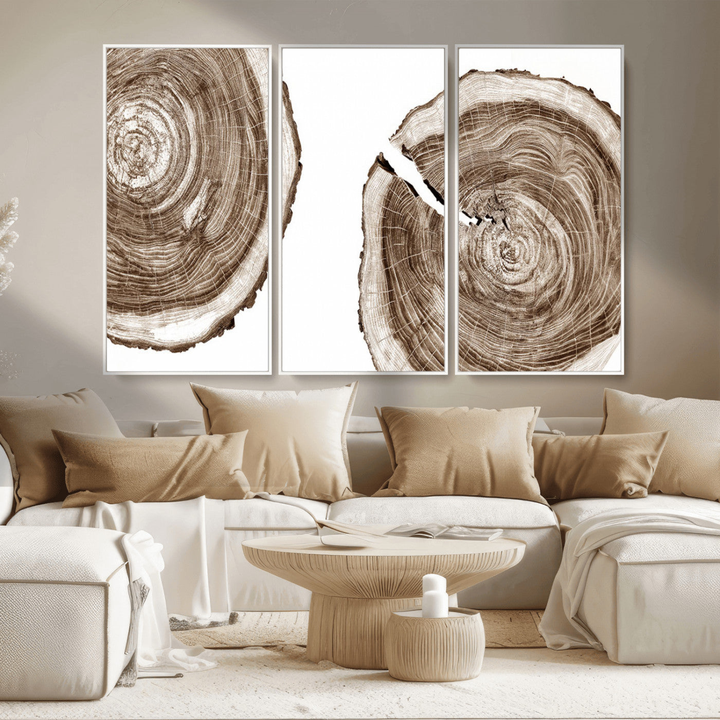 MGV-FC-48X32-3P - Wood Tree Ring Wall Art Canvas Prints, Tree Rings – Minimalist Black and White Wood Art | Triptych