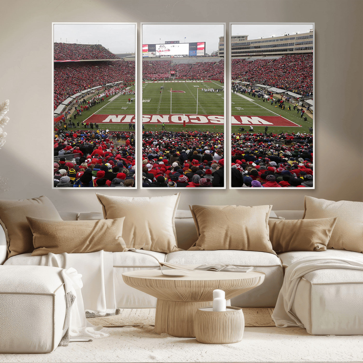 MGV-FC-48X32-3P - Wisconsin Badgers Team Print Canvas - Madison Camp Randall Stadium Wall Art Canvas Print