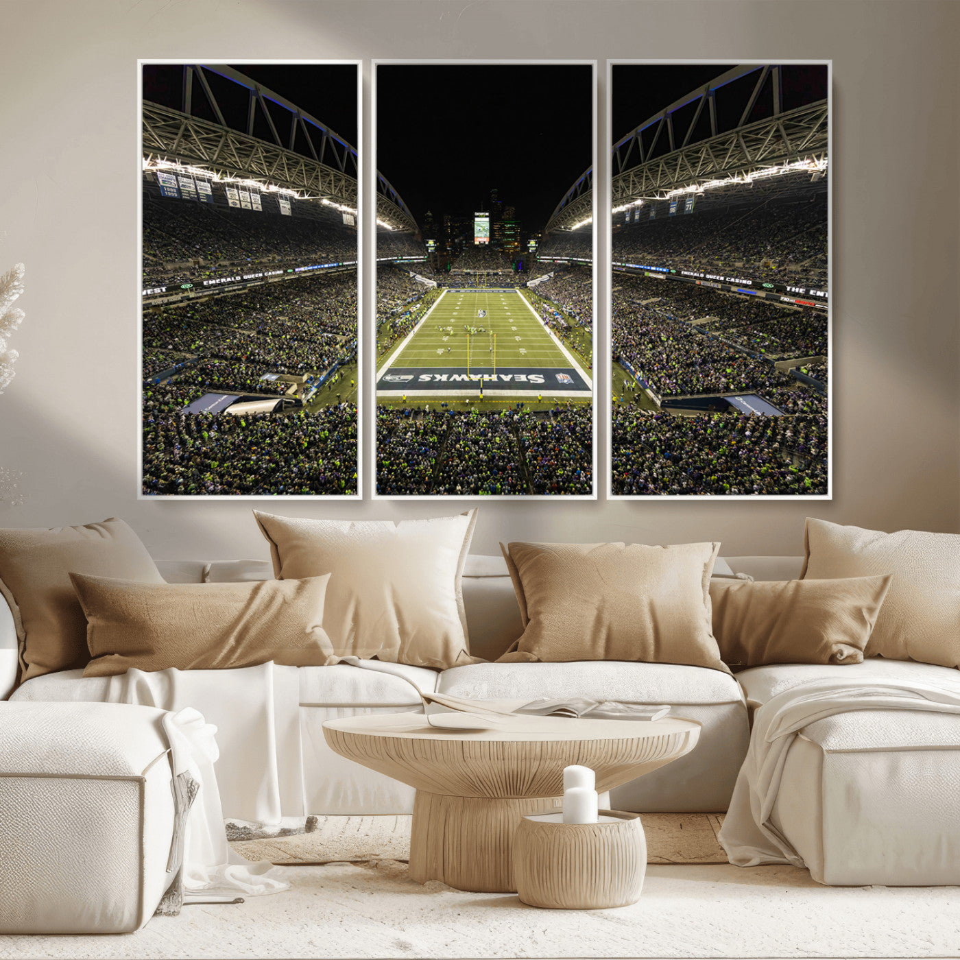 MGV-FC-48X32-3P - Seattle Seahawks Football Team Print Wall Art - Seattle Century Link Field Stadium Wall Art Canvas