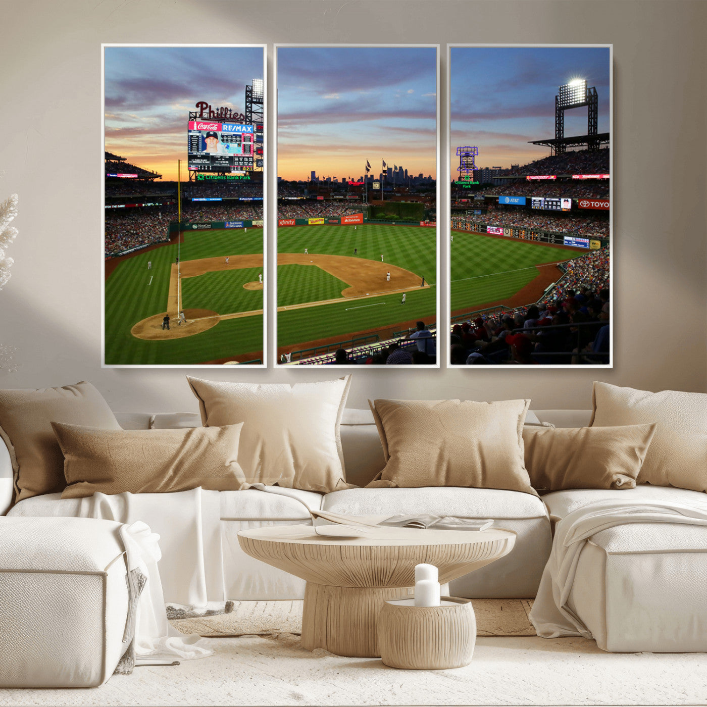 MGV-FC-48X32-3P - Citizens Bank Park Philadelphia Phillies Wall Art Canvas | 3-Panel Canvas Print of Phillies Stadium