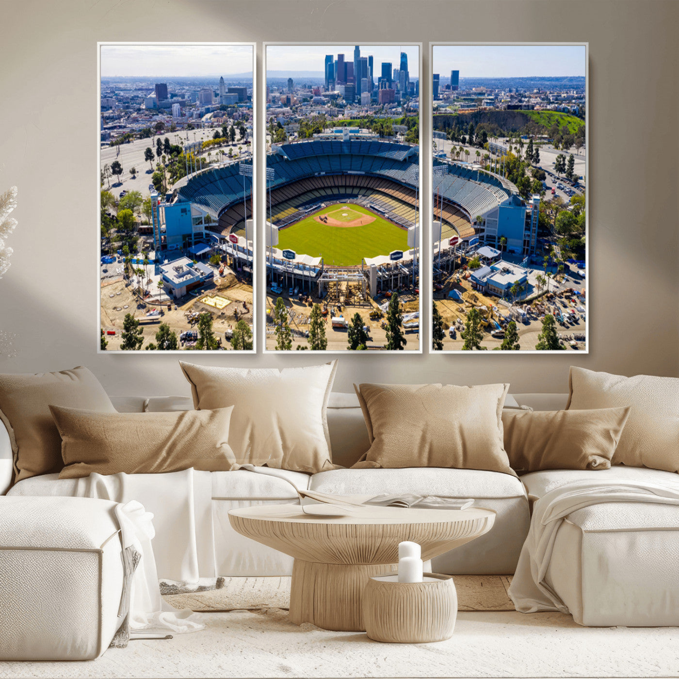 MGV-FC-48X32-3P - Los Angeles Dodgers Dodger Stadium Wall Art Canvas Print - MLB Baseball Stadium, Framed Los Angeles