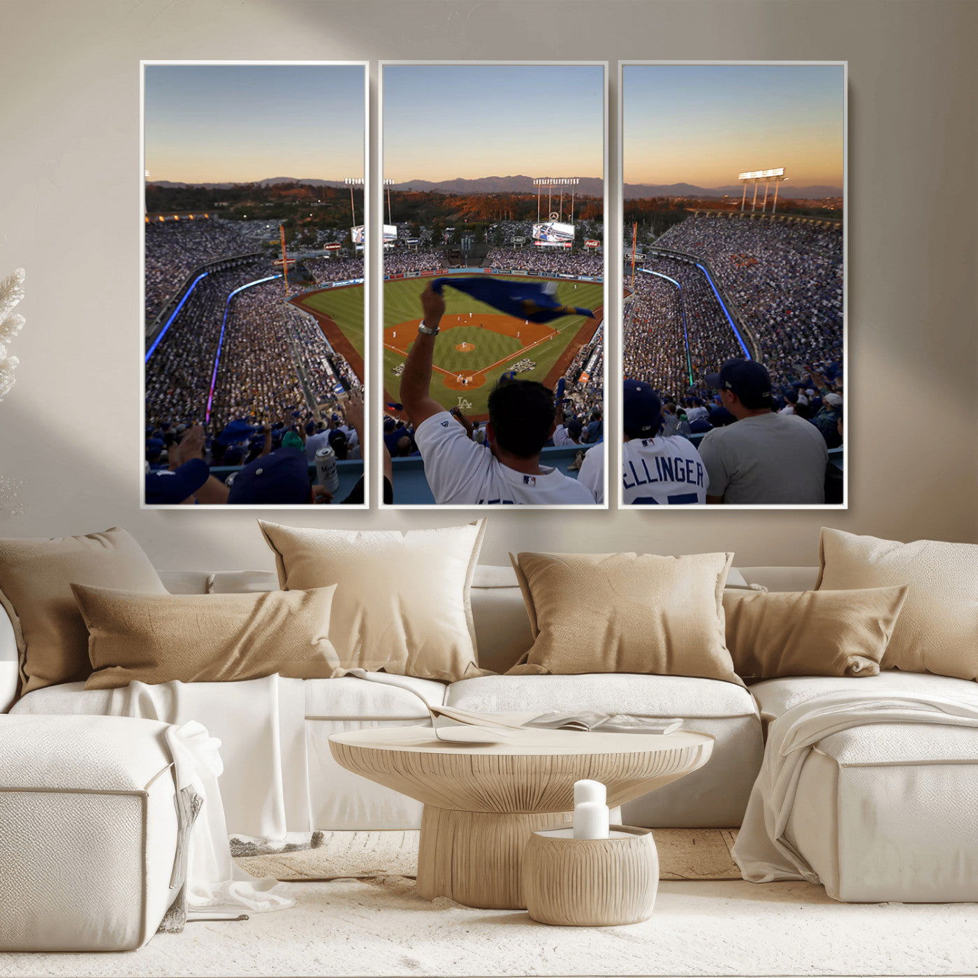 MGV-FC-48X32-3P - Dodger Stadium Sunset Game Triple Canvas Wall Art - Los Angeles Dodgers MLB Match