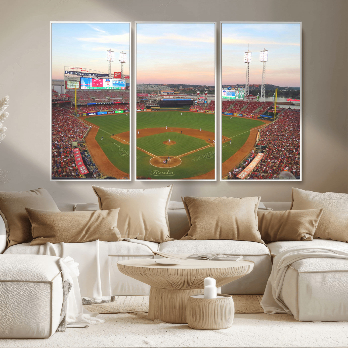 MGV-FC-48X32-3P - Cincinnati Reds Baseball Print Canvas- Cincinnati Great American Ball Park Stadium Wall Art Canvas