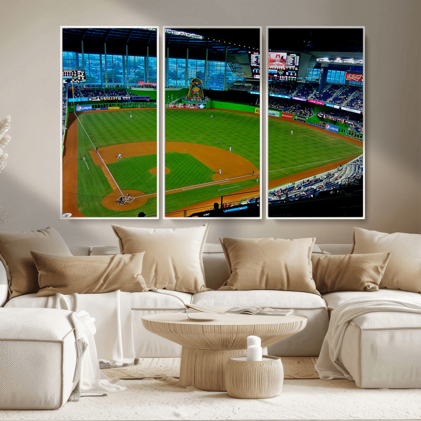 MGV-FC-48X32-3P - Miami Marlins Baseball Team Print - Miami LoanDepot Park Stadium Wall Art Canvas Print