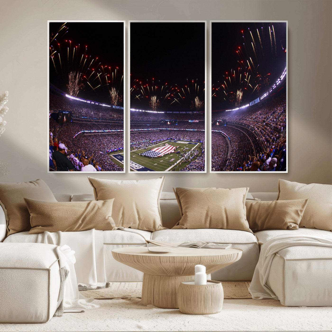 MGV-FC-48X32-3P - New York Giants Football Team Print - East Rutherford MetLife Stadium Wall Art Canvas Print