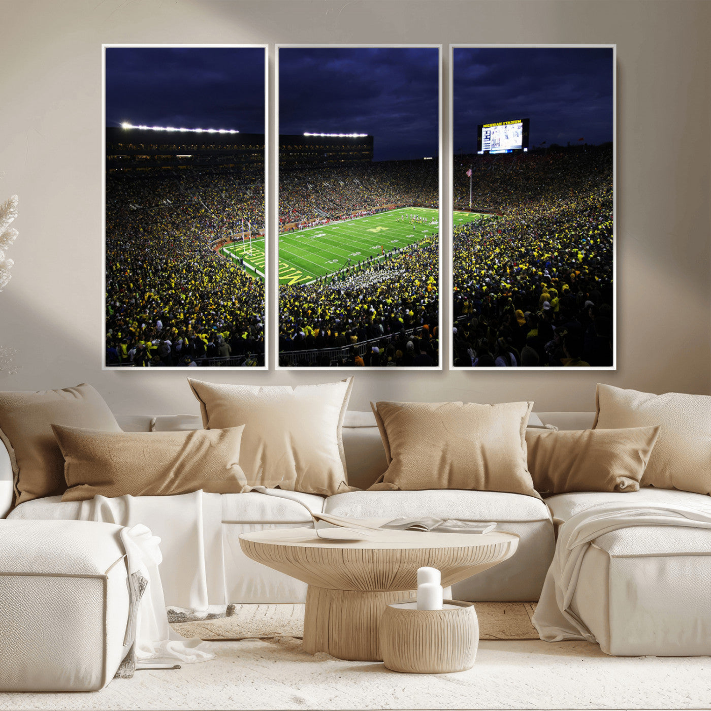 MGV-FC-48X32-3P - Michigan Wolverines Football Canvas Wall Decor, Football Team Print - Ann Arbor Michigan Stadium