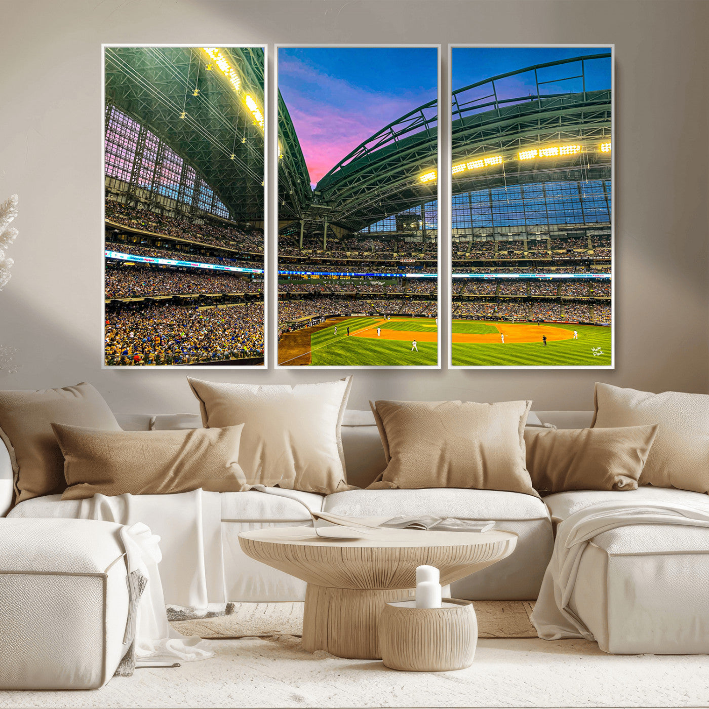 MGV-FC-48X32-3P - Milwaukee Brewers Baseball Team Print Canvas- American Family Field Stadium Wall Art Canvas Print