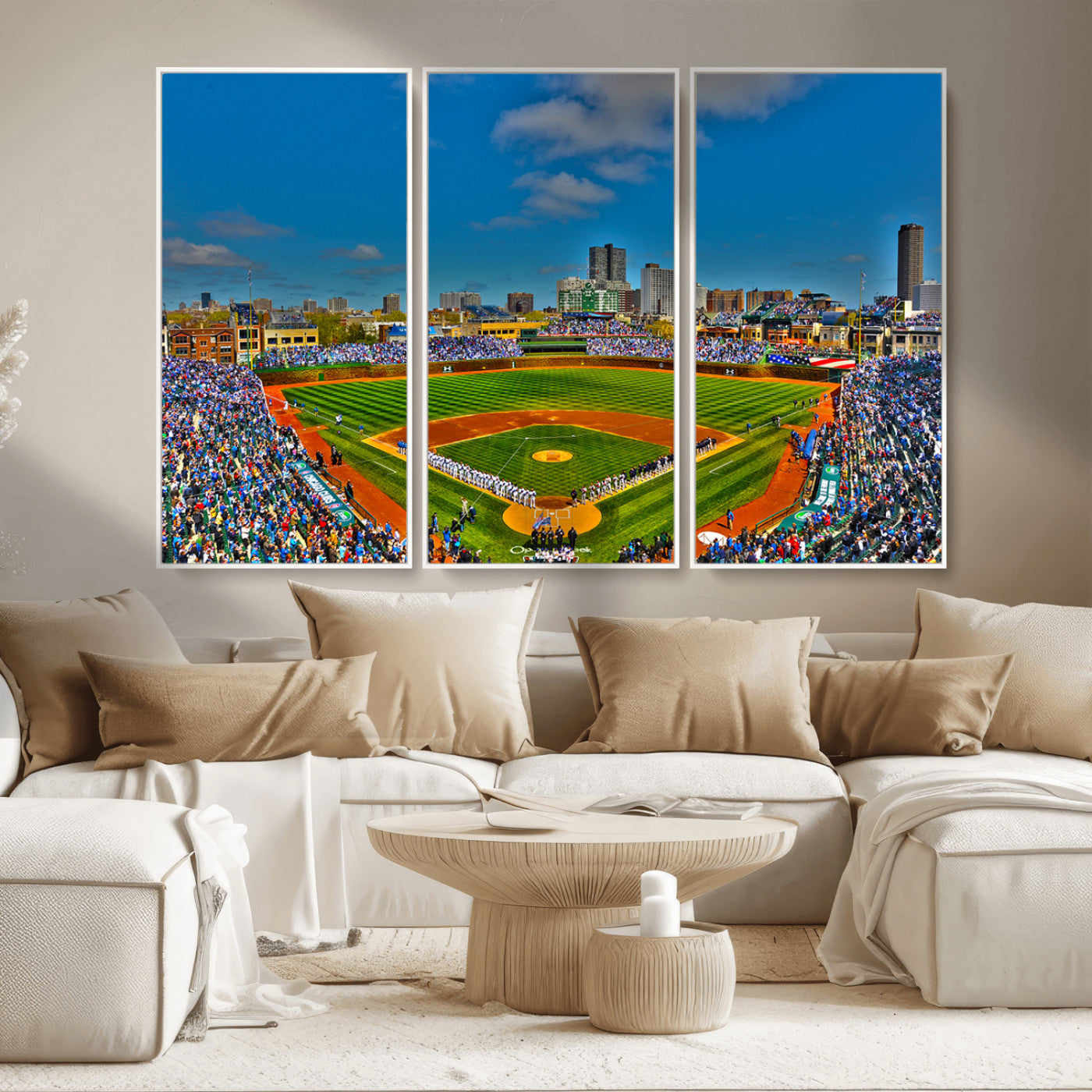 MGV-FC-48X32-3P - Wrigley Field Chicago Cubs Canvas Wall Art - Iconic Baseball Stadium Print for Sports Lovers - Ready