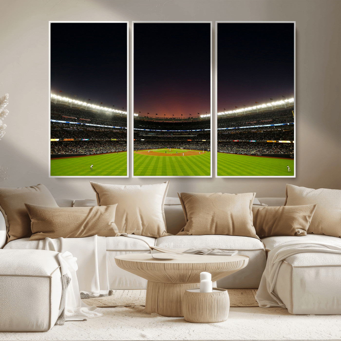 MGV-FC-48X32-3P - Yankee Stadium Night Game Triple Canvas, Yankee Stadium Canvas Wall Art - New York Yankees MLB Match