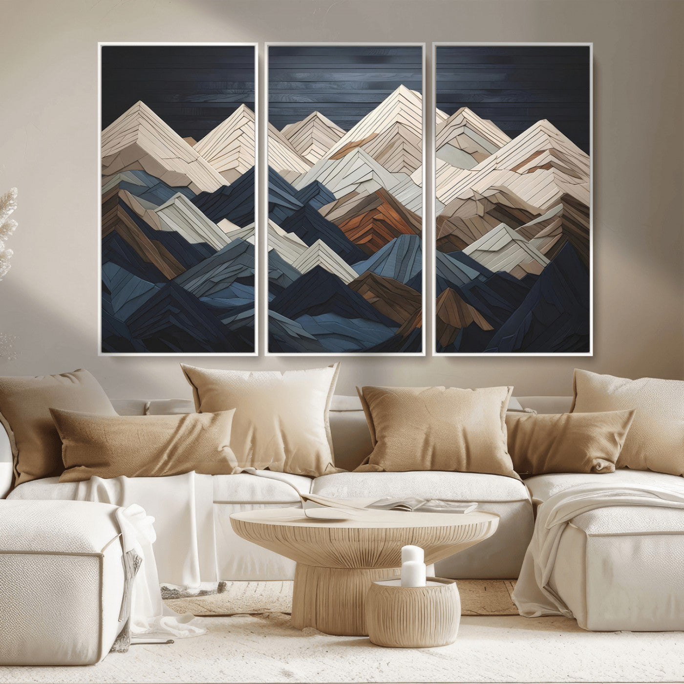 MGV-FC-48X32-3P - Mountain Range Art Wood Style Wall Art - Ready to Hang 3-Piece Set for Modern Rustic Decor, Abstract