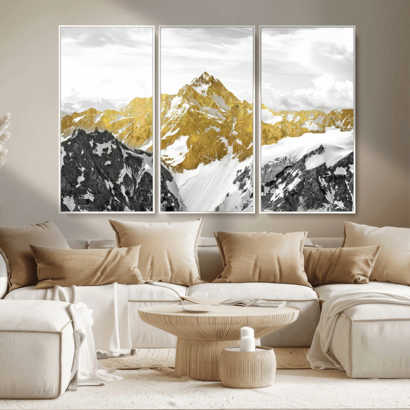 MGV-FC-48X32-3P - Gold Abstract Mountains Wall Art Print on Canvas, Nature Wall Art Print,