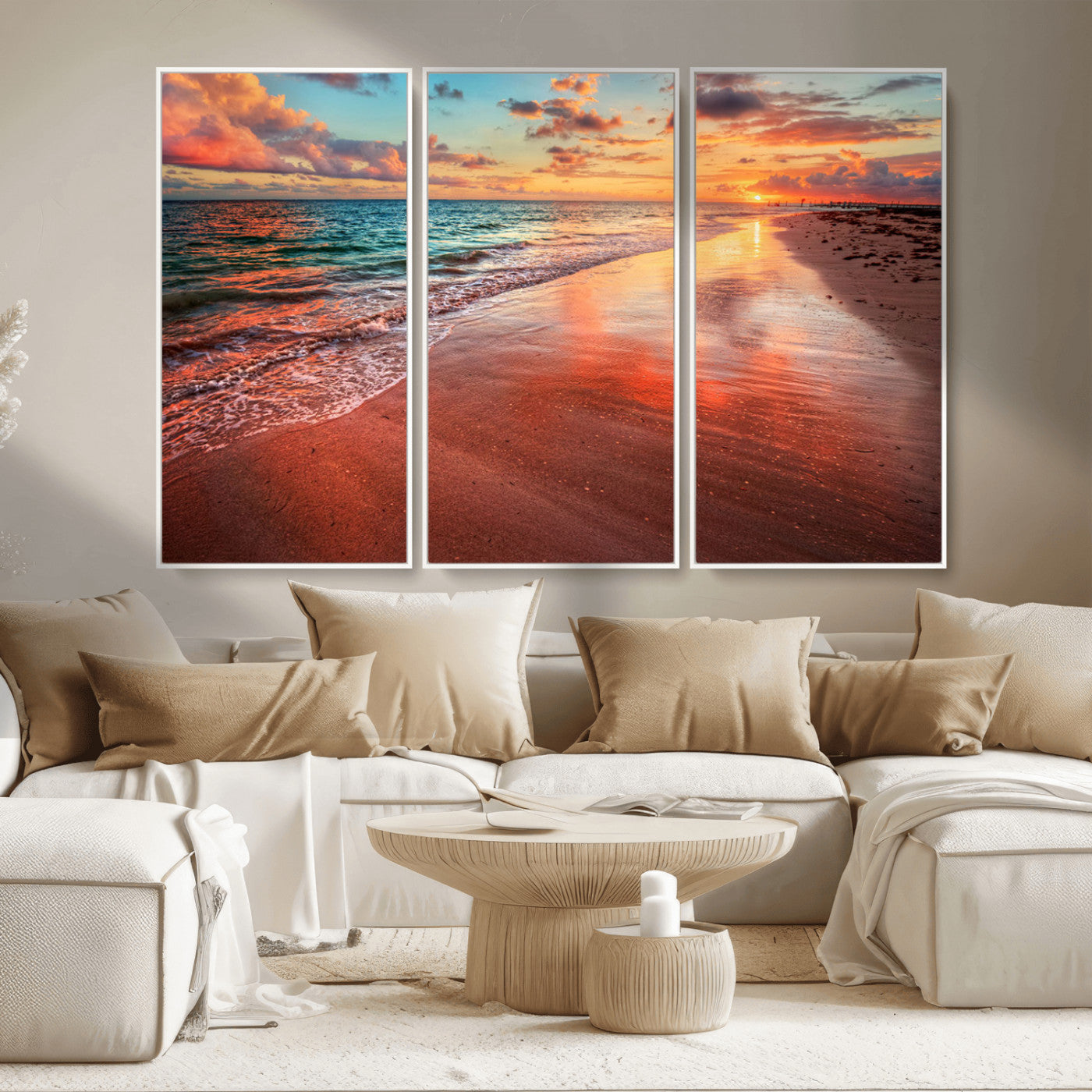 MGV-FC-48X32-3P - Sunset Beach Wall Art | Ocean Canvas Print | Coastal Wall Art | Tranquil Sunset Canvas Print