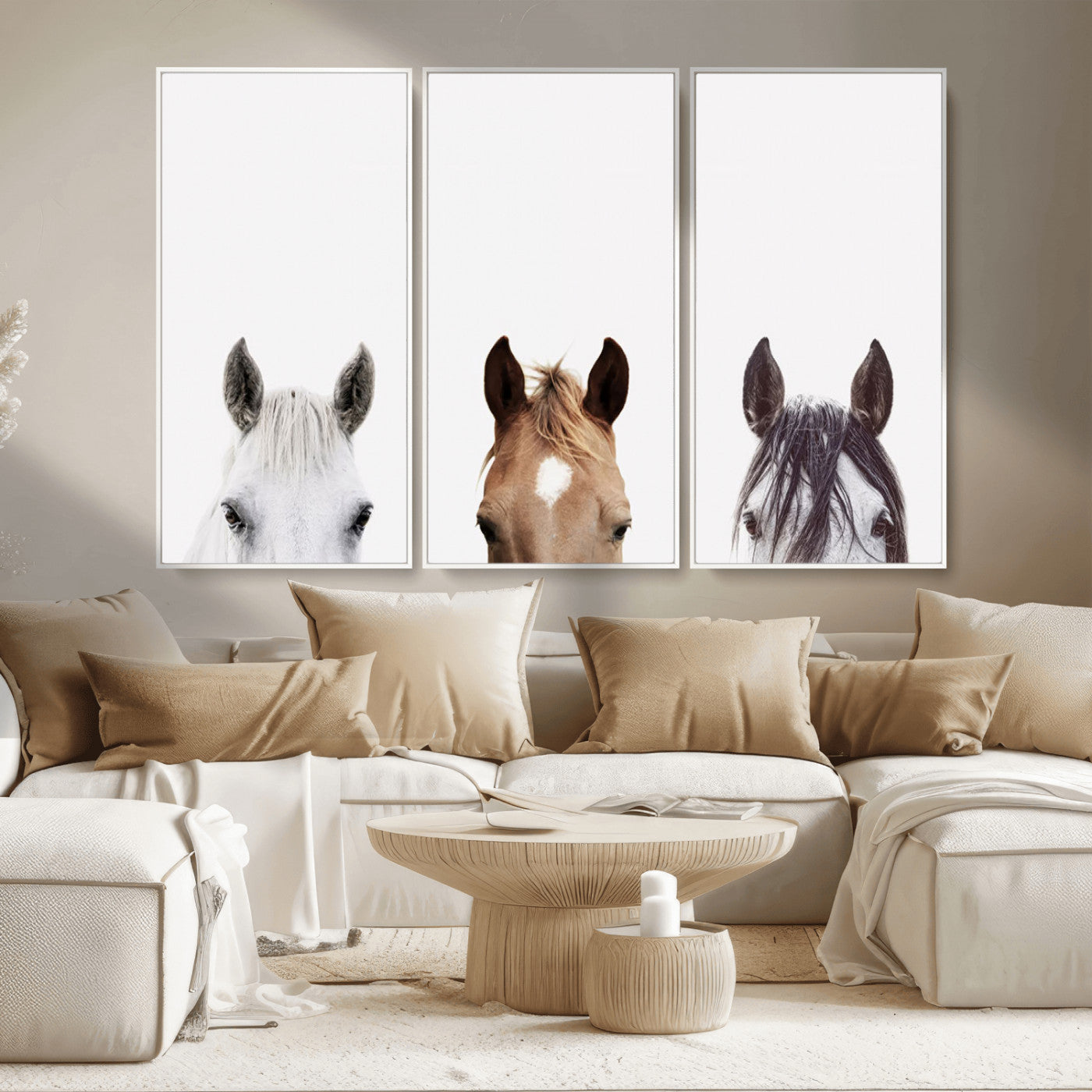 MGV-FC-48X32-3P - Horse Prints Set, Set of 3 Horse Wall Art, Horses Portraits, Farmhouse Wall Art, Farm Animals