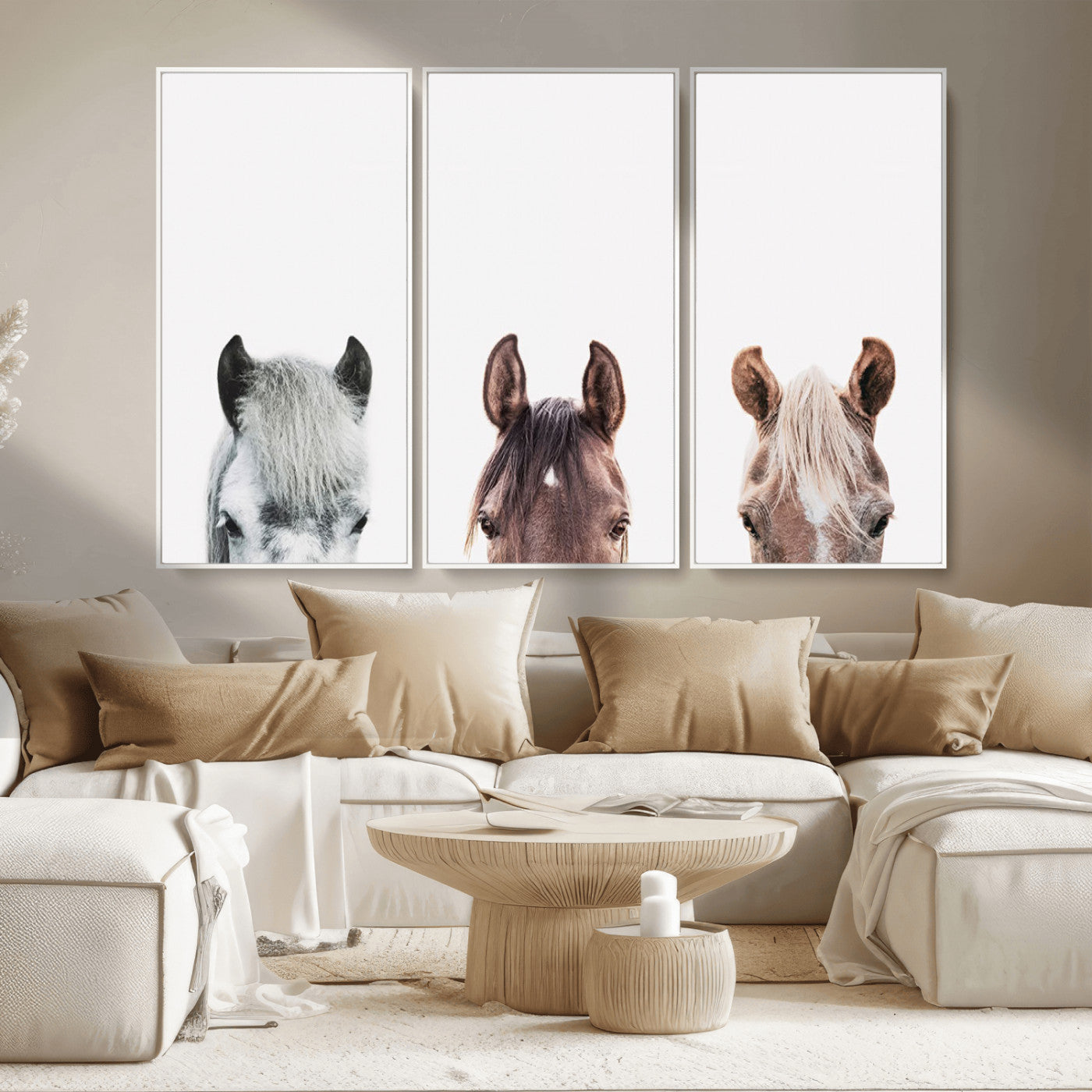 MGV-FC-48X32-3P - Horse Wall Art - Minimalist Horse Triptych Wall Art – Modern 3-Panel Giclée Canvas Featuring Horse