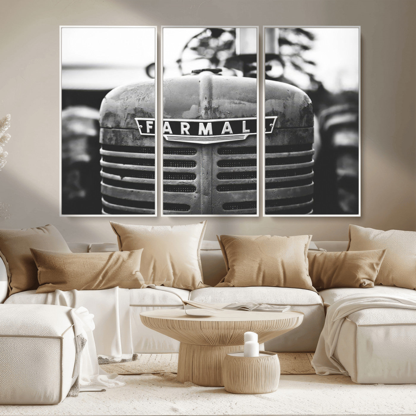 MGV-FC-48X32-3P - Vintage Farmall Tractor Wall Art Canvas Print, Rustic Farmhouse Decor Ready to Hang