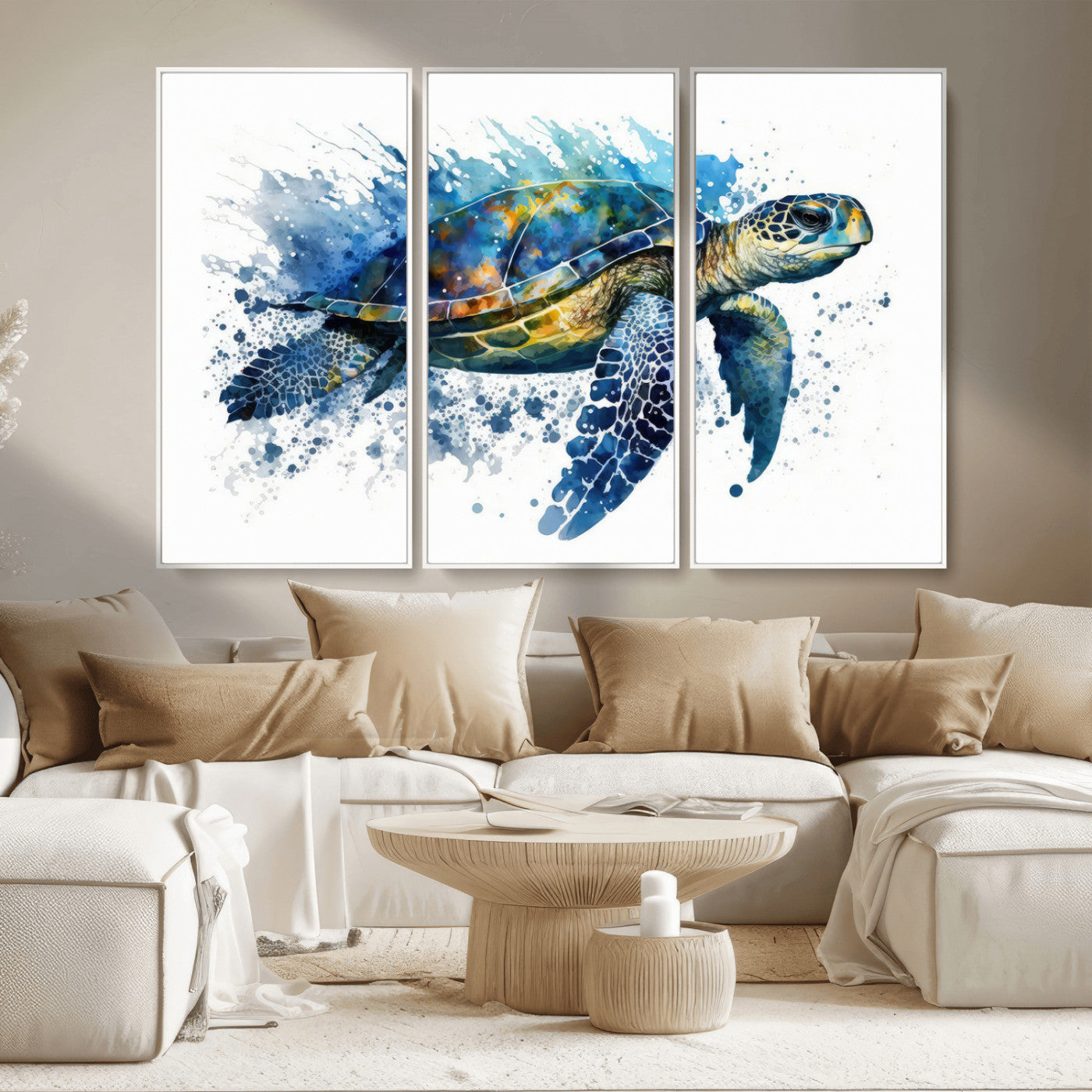 MGV-FC-48X32-3P - Watercolor Turtle Wall Art Canvas Print for Decoration