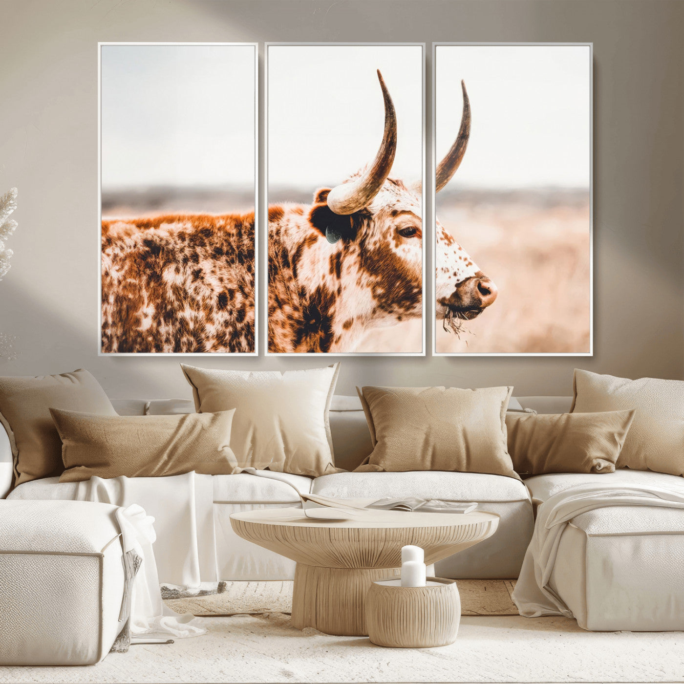 -Speckled Bull Wall Art Canvas Print – Rustic Cow Longhorn Farmhouse Animal Decor – Western Longhorn