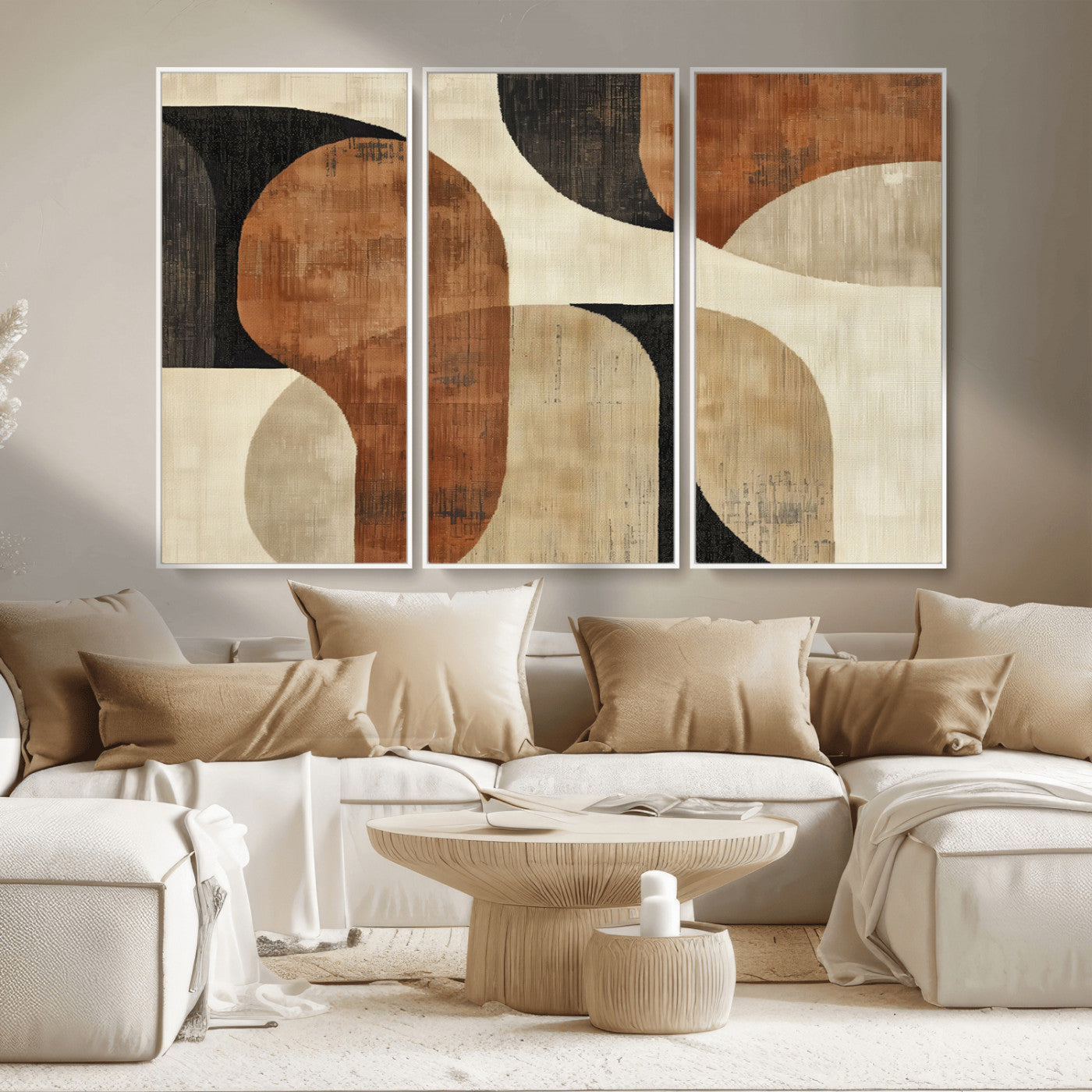 MGV-FC-48X32-3P - Wabi Sabi Abstract Wall Art Canvas Print | Large Minimalist Modern Geometric Wall Decor for Living