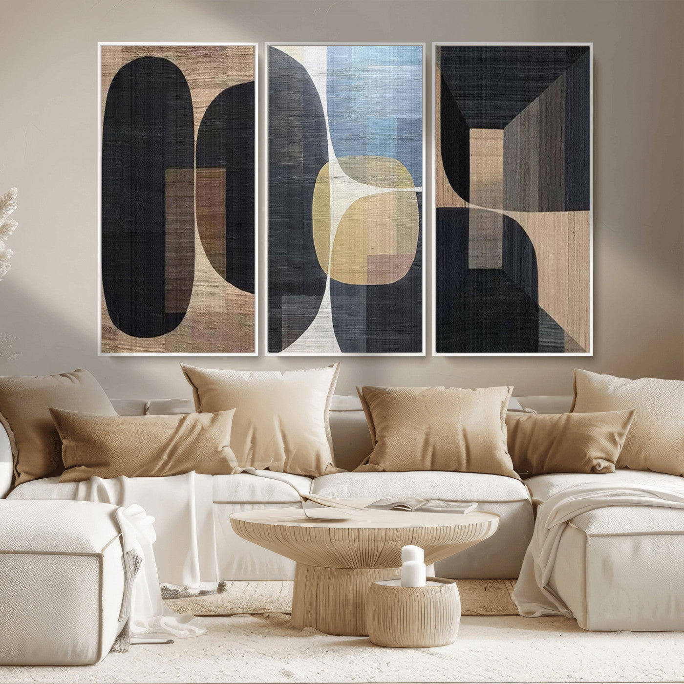 MGV-FC-48X32-3P - Minimalist Wabi Sabi Abstract Geometric Wall Art Canvas Print – Modern Minimalist Shapes – Ready to