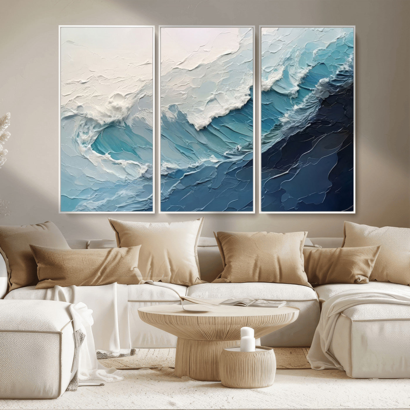 MGV-FC-48X32-3P - Ocean Wave Canvas Wall Art Print - Coastal Wall Decor for Living Room - Large Ocean Wave Wall Art
