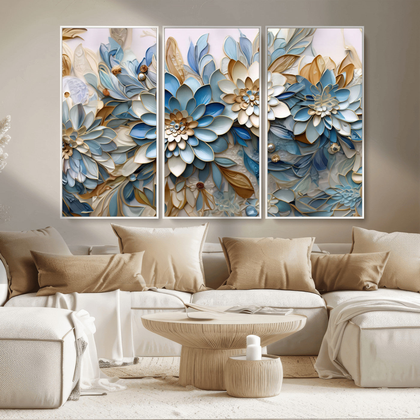 MGV-FC-48X32-3P - Blu Abstract Flower Wall Art Canvas Print