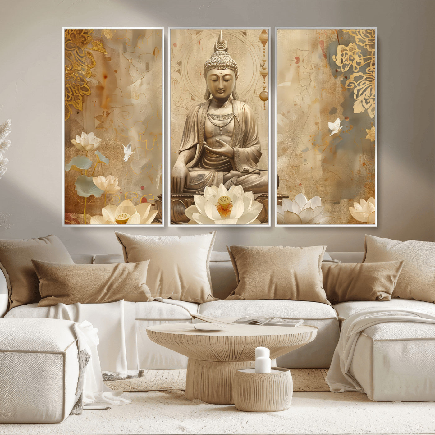 MGV-FC-48X32-3P - Buddha Wall Art Canvas Print, Buddha Meditation Room Decor, Yoga Room Wall Decor