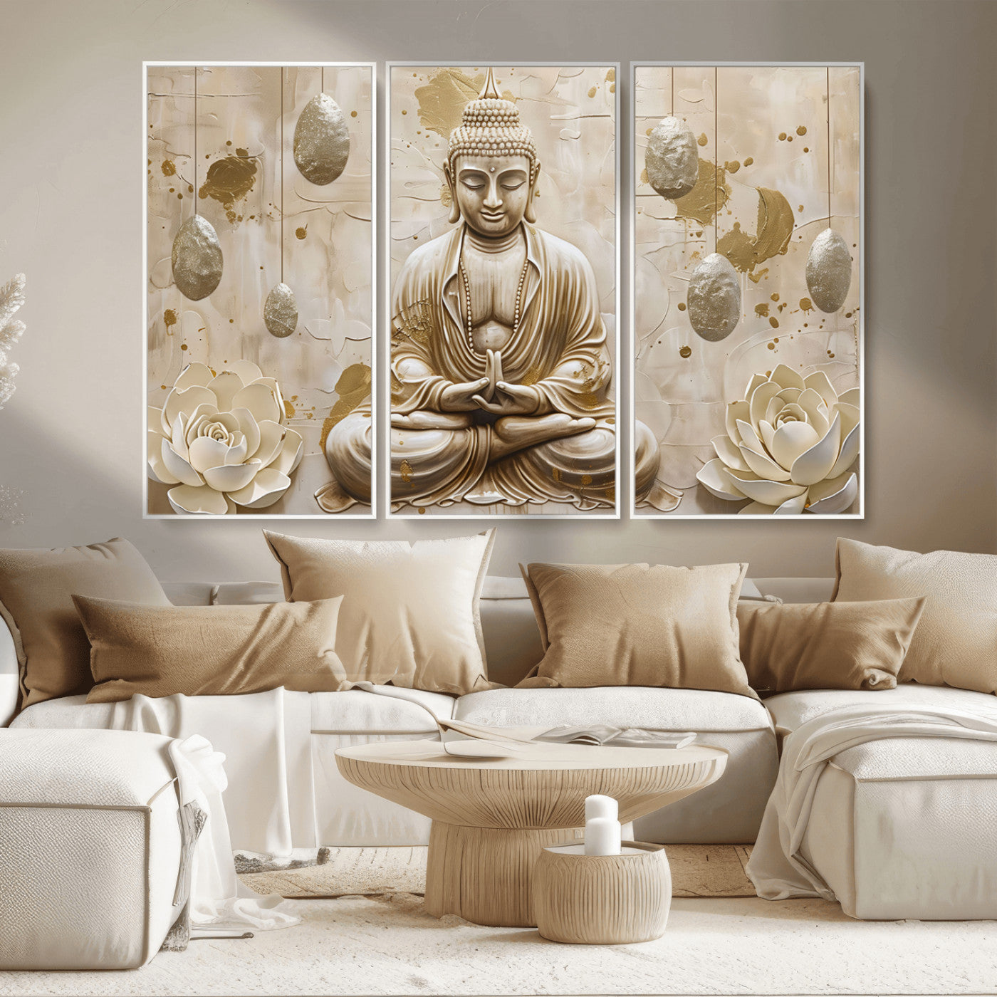 MGV-FC-48X32-3P - Serene Buddha Wall Art | Yoga Room Decor and Meditation Wall Art Print | Framed and Ready to Hang