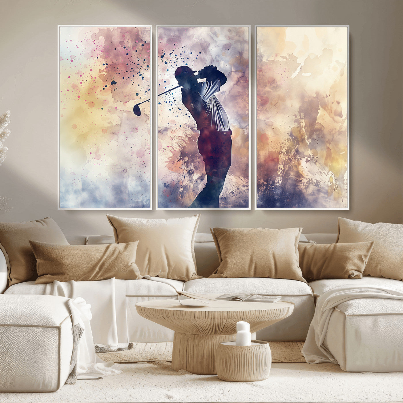 MGV-FC-48X32-3P - Abstract Watercolor Golf Player Wall Art Canvas Print