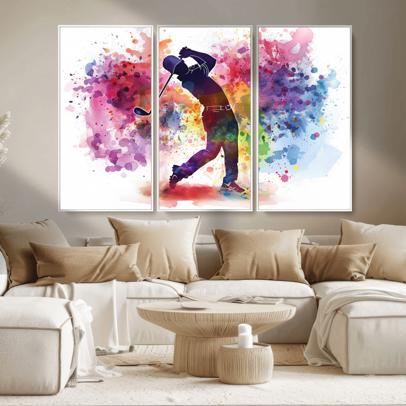 MGV-FC-48X32-3P - Colorful Golfer Swing Wall Art Canvas Print - Ready to Hang, Framed Sports Decor