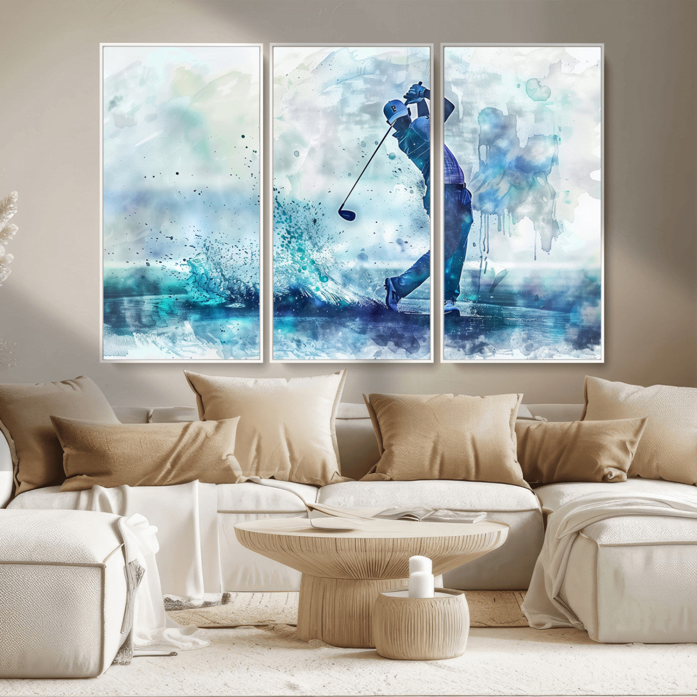 MGV-FC-48X32-3P - Golf Swing Wall Art Canvas Print - Sports-Inspired Watercolor Decor - Ready to Hang