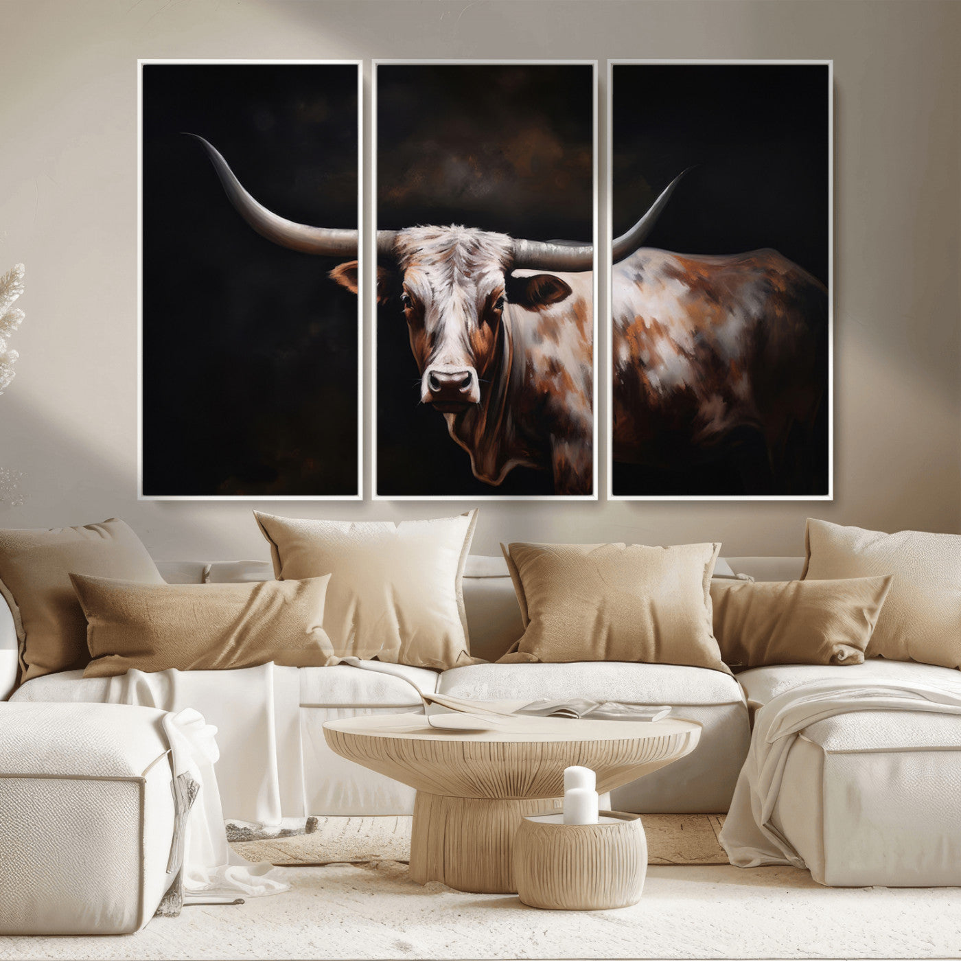 82543-MGV-CV-36X24-Texas Longhorn Wall Art Canvas Print | Western Ranch Decor | Bold Rustic Cattle Artwork | Ready to