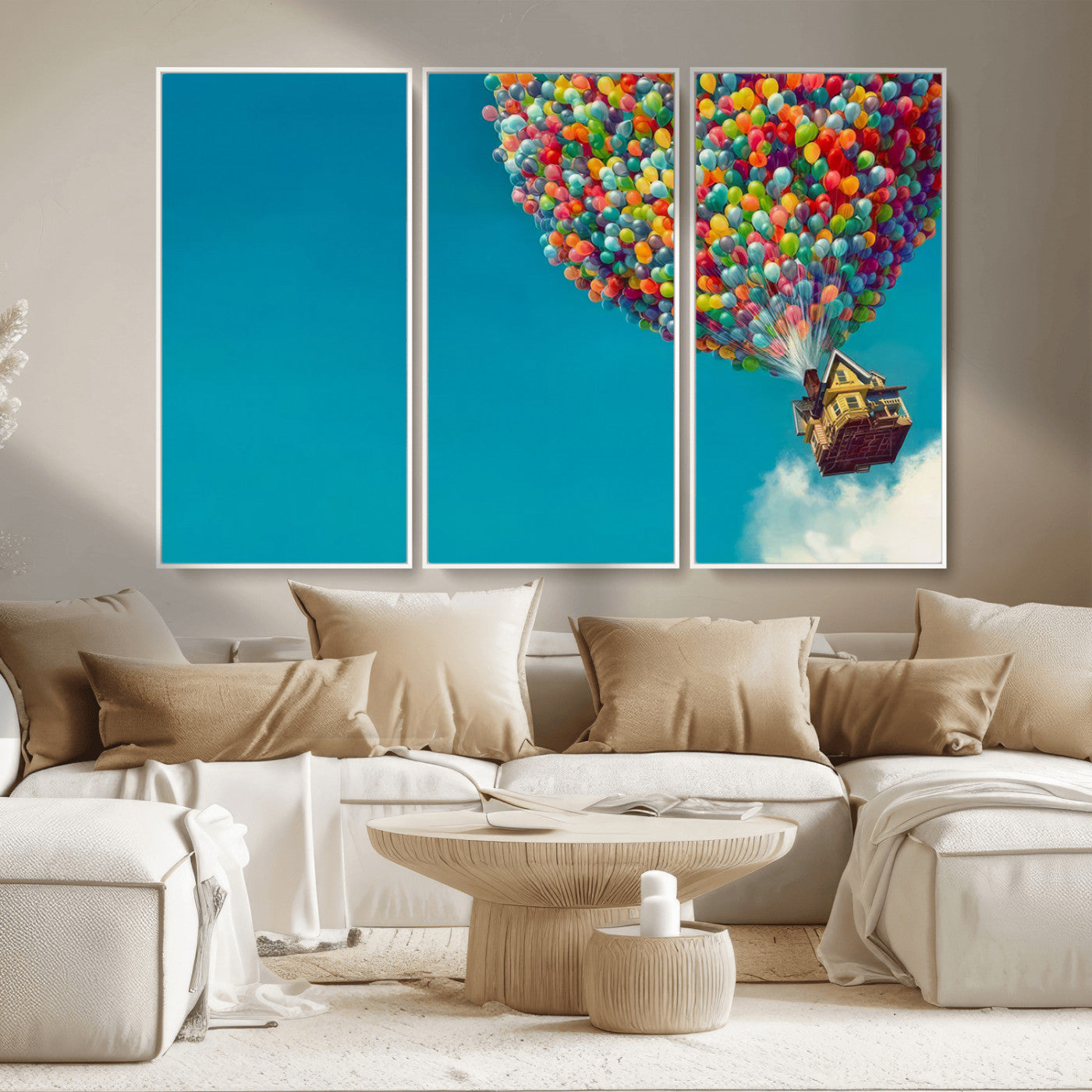 MGV-FC-48X32-3P - Carl Fredricksen, Up Movie Wall Art, Colorful Balloon House Art | Whimsical Wall Decor for Living