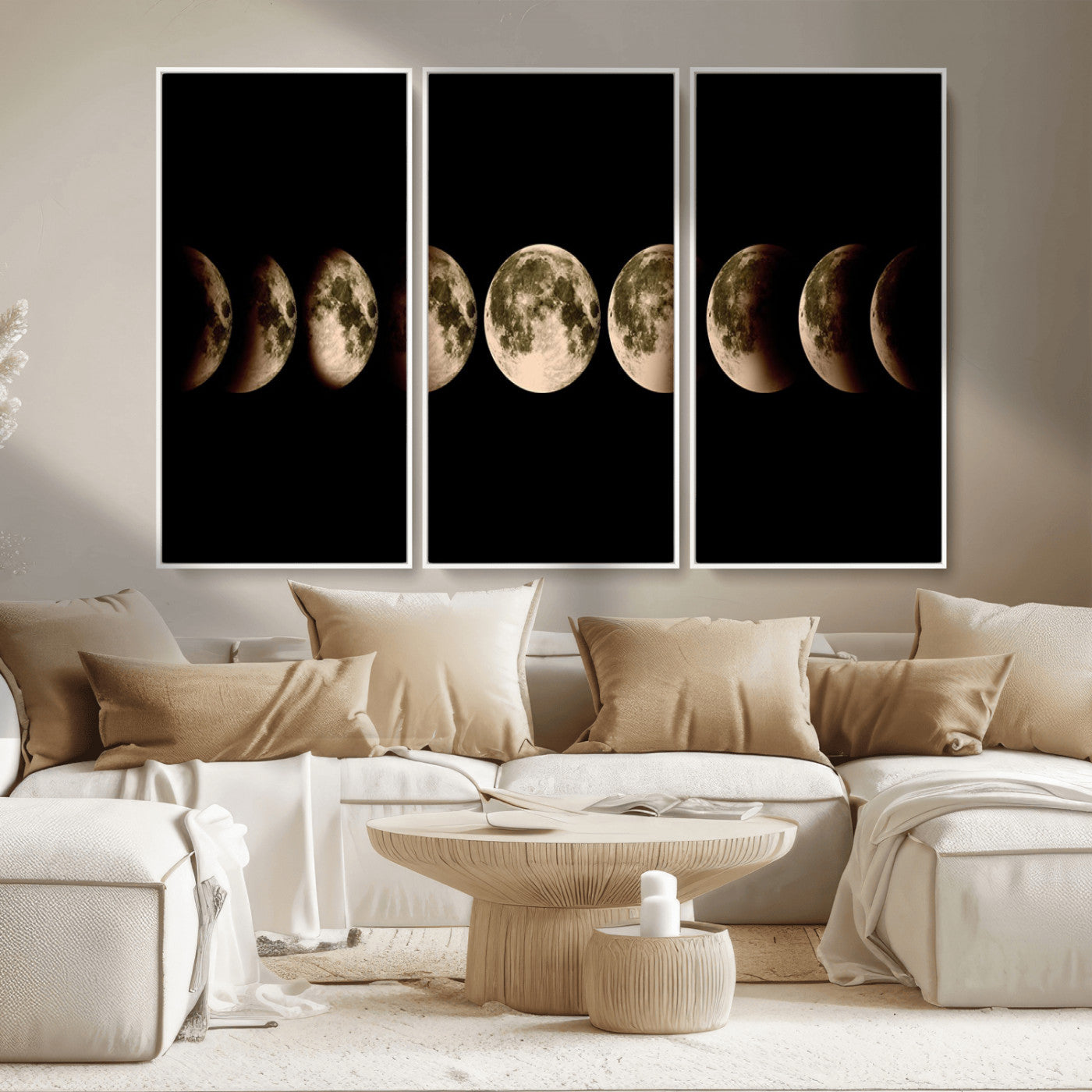 MGV-FC-48X32-3P - Phases of the Moon Wall Art | Canvas Print for Modern Wall Decor | Ready to Hang and Framed