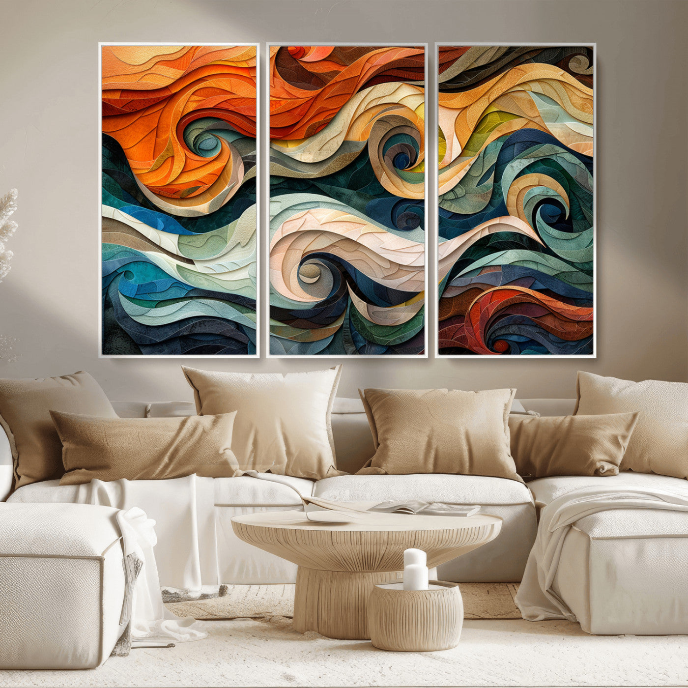 MGV-FC-48X32-3P - Abstract Wave Wall Art | Ready to Hang Framed Canvas Print | Vibrant Home Decor for Modern Spaces