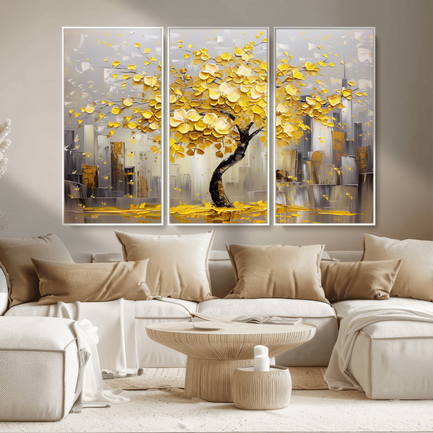 -Golden Tree Canvas Print | Abstract Wall Art for Modern Homes | Ready to Hang Framed Artwork