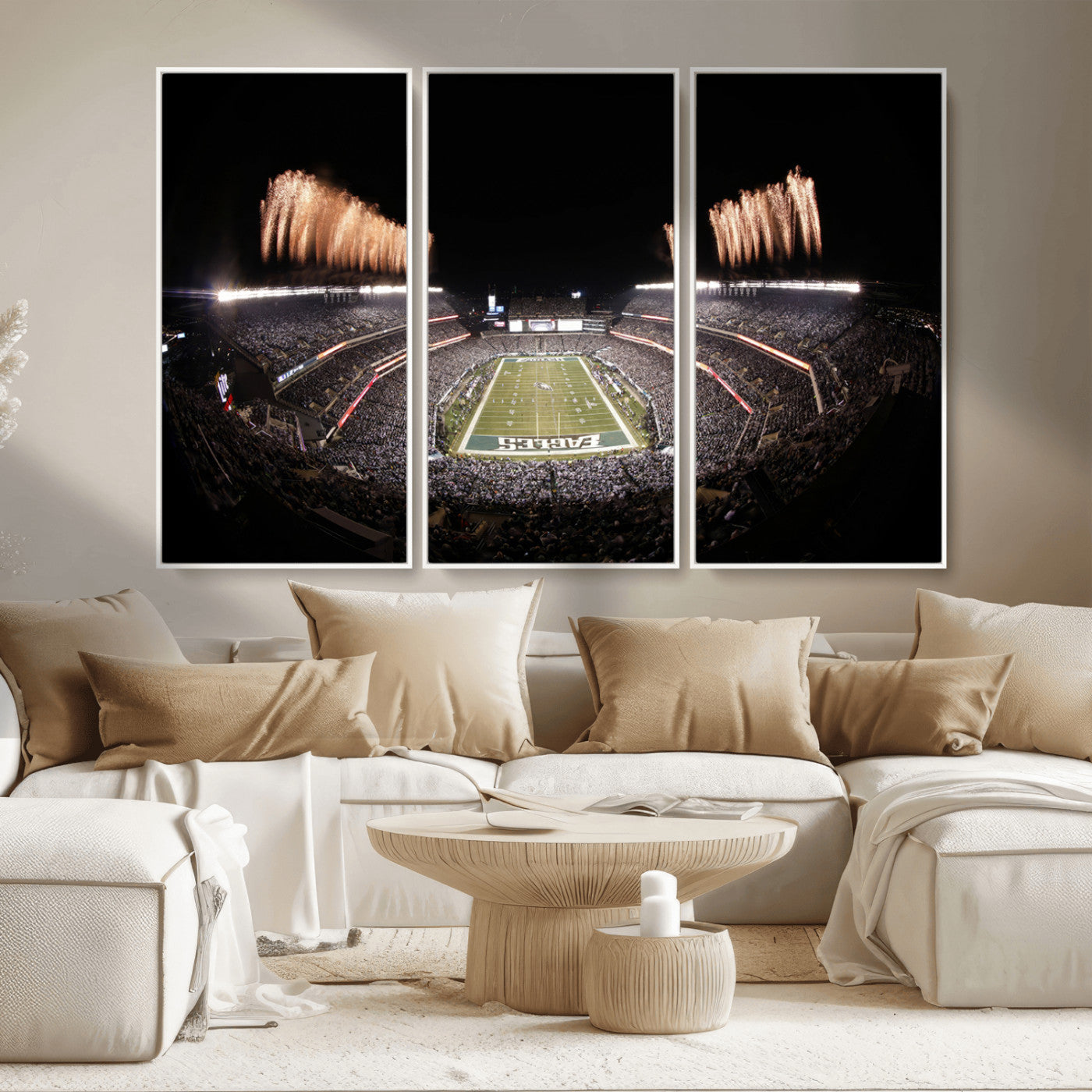 48893-MGV-CV-36X24-Eagles Field Stadium Wall Art - Lincoln Financial Field Fireworks Game Triple Canvas Wall Art -