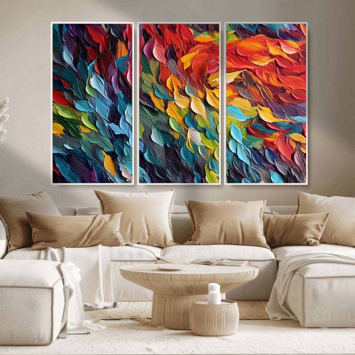 -Vibrant Abstract Leaf Wall Art Canvas Print | Bold Colorful Canvas for Living Room or Office | Ready