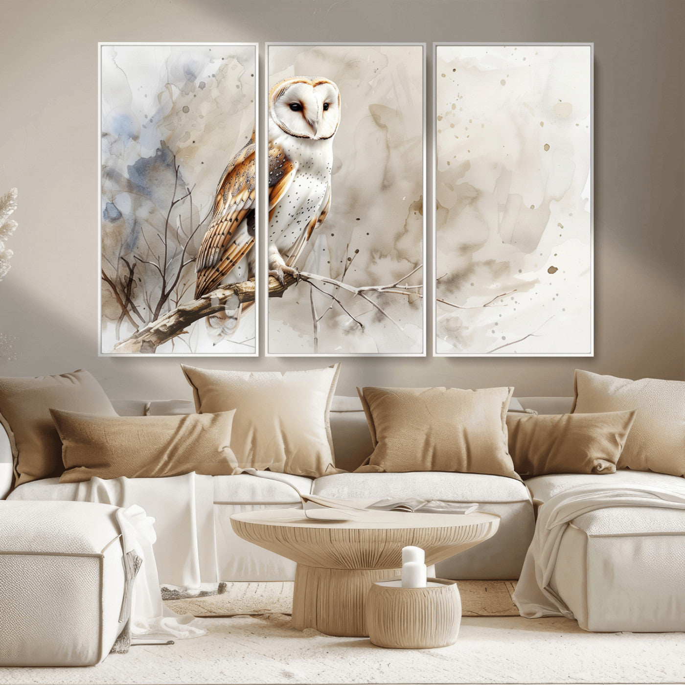 MGV-FC-48X32-3P - Barn Owl Wall Art | Watercolor Canvas Print | Perfect for Farmhouse Wall Decor | Ready to Hang
