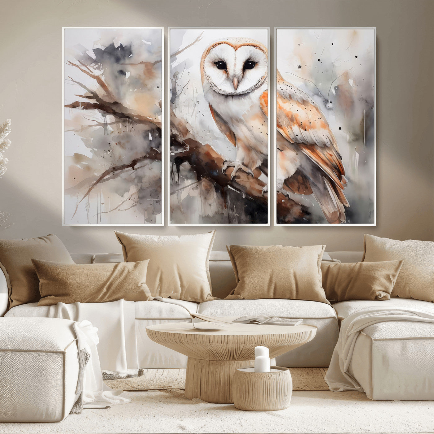 MGV-FC-48X32-3P - Barn Owl Wall Art | Watercolor Barn Owl Canvas Print | Perfect for Farmhouse Wall Decor | Ready to