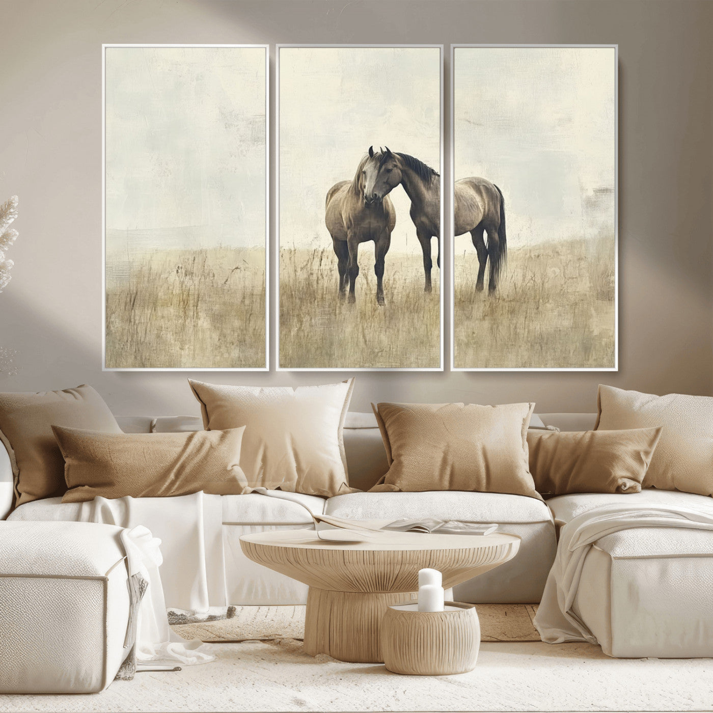 MGV-FC-48X32-3P - Chines Style Grunge Horses Wall Art Canvas Print