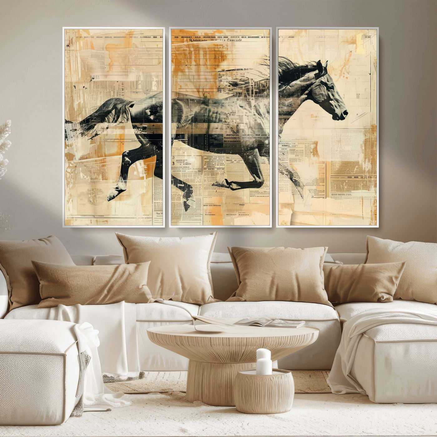 MGV-FC-48X32-3P - Chines Style Running Horse Western Wall Art | Farmhouse Wall Decor | Ready to Hang Framed Canvas