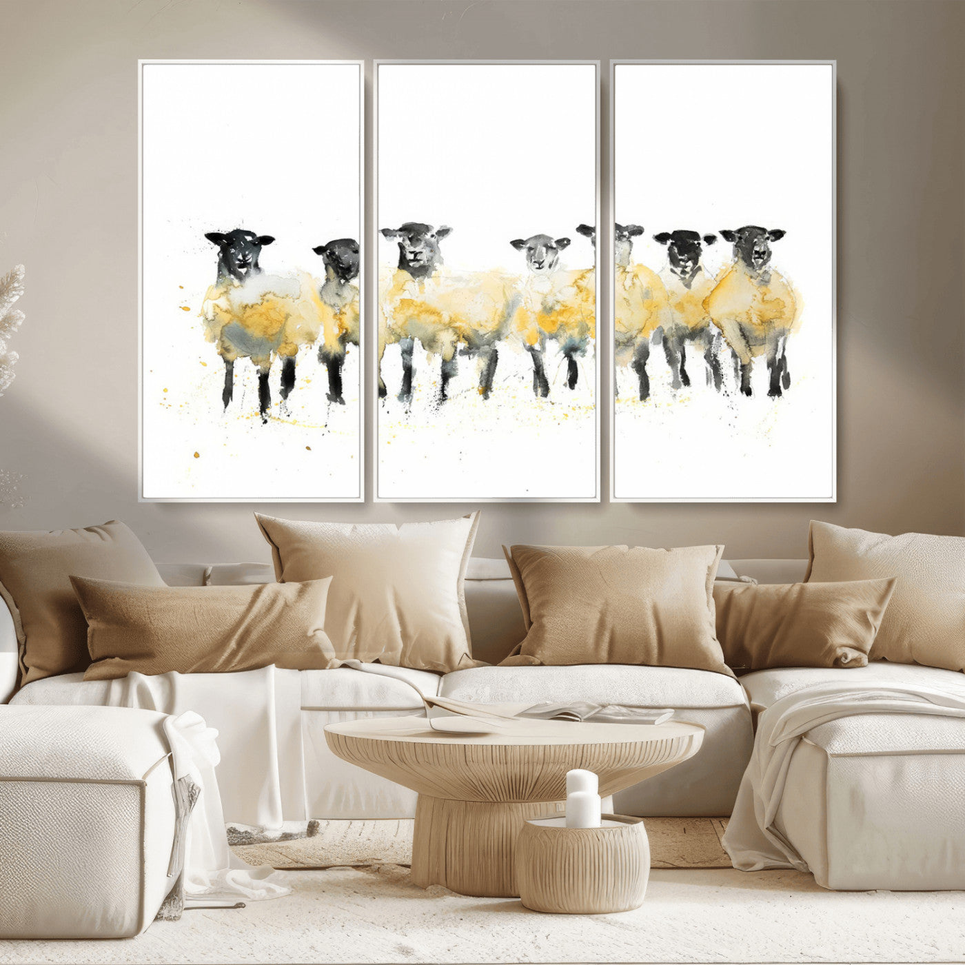 MGV-FC-48X32-3P - Farmhouse Wall Art Sheep Print | Ready to Hang Framed Canvas | Rustic Barn Decor