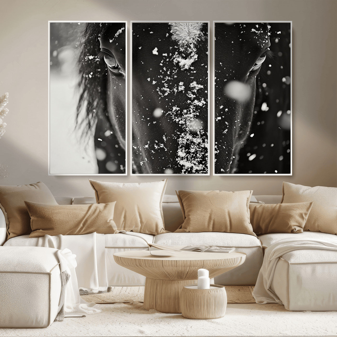 MGV-FC-48X32-3P - Winter Horse Snow Wall Art Canvas Print