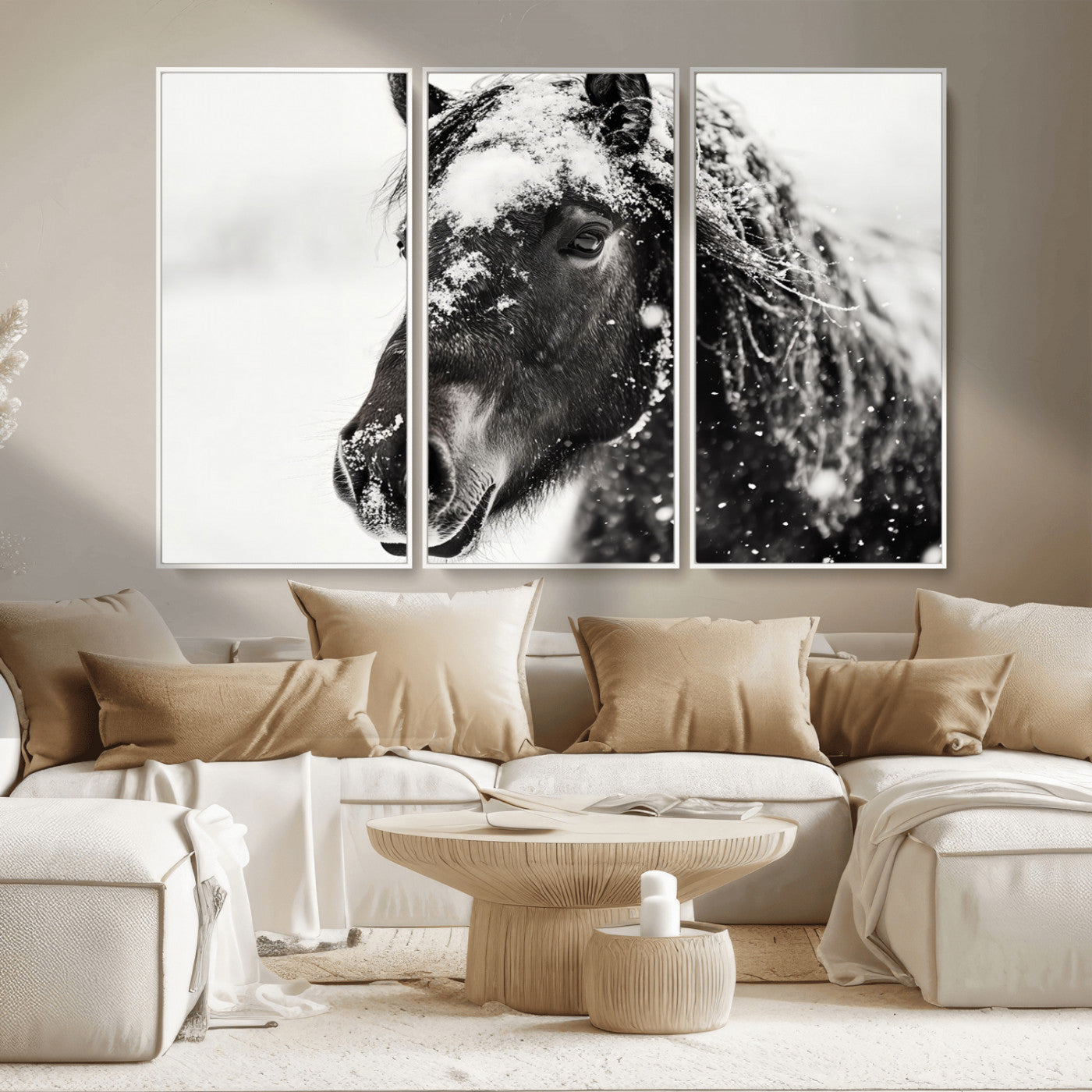 MGV-FC-48X32-3P - Framed Black and White Horse Wall Art | Ready to Hang and Framed | Farmhouse and Western Wall Decor