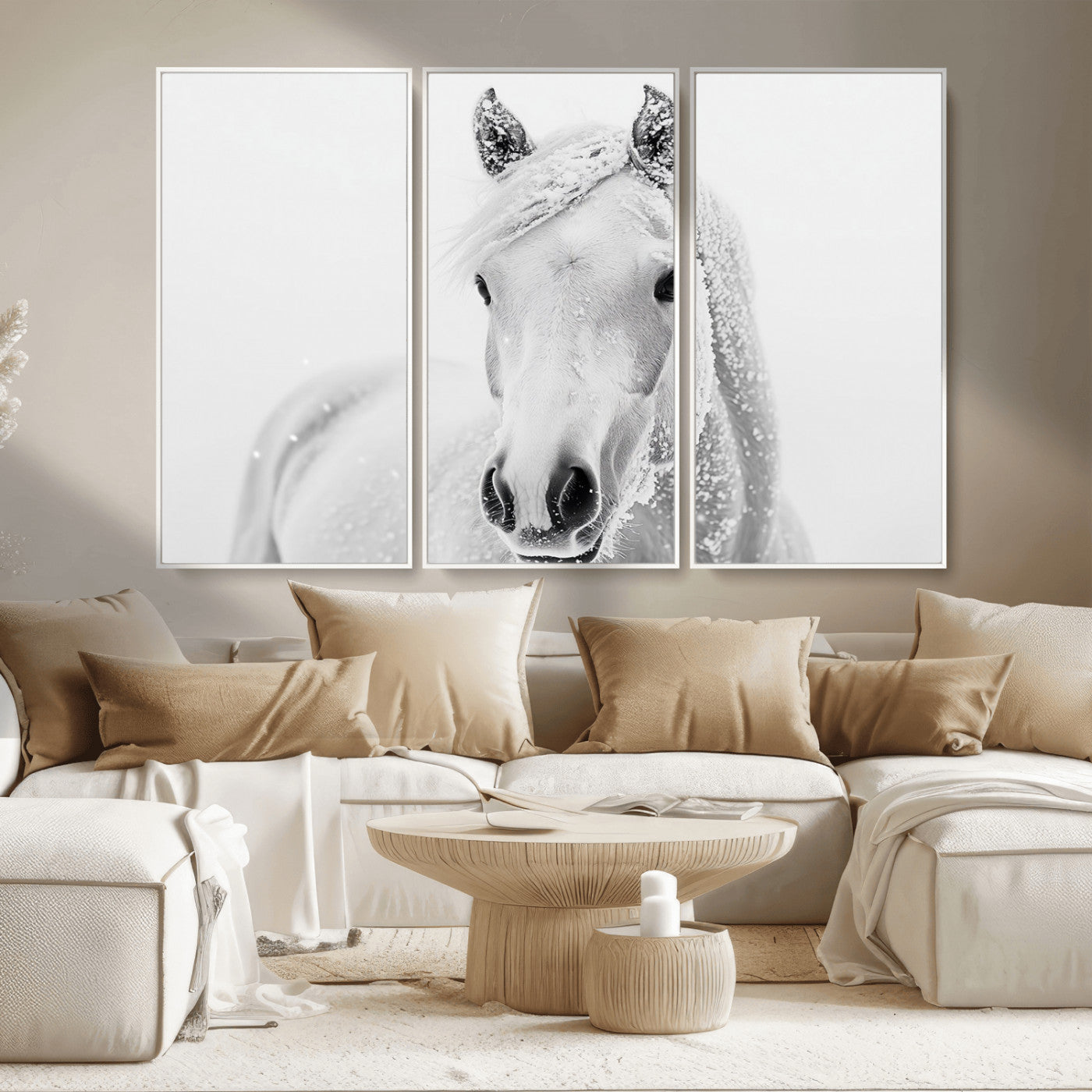 MGV-FC-48X32-3P - Majestic White Horse Wall Art | Ready to Hang and Framed | Farmhouse Wall Decor for Living Room