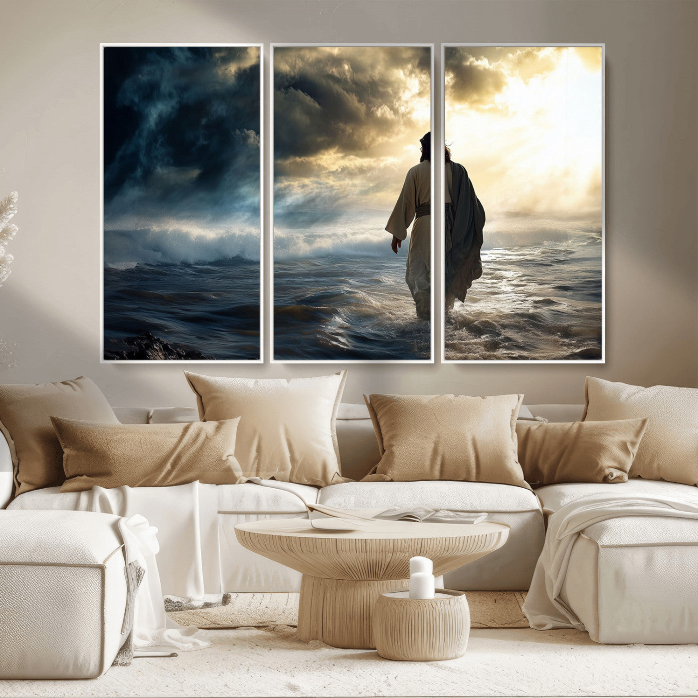 MGV-FC-48X32-3P - Jesus Walking on Water Wall Art | Canvas Print | Ready to Hang | Christian Home Decor | Spiritual