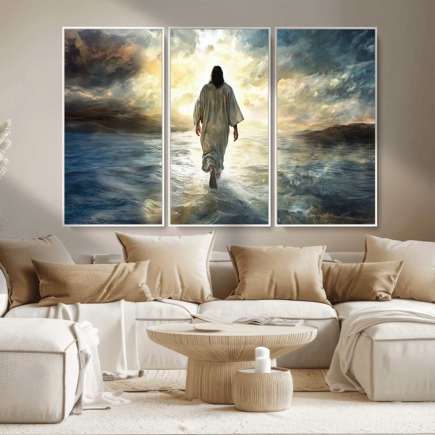 MGV-FC-48X32-3P - Jesus Walking on Water Wall Art | Canvas Print | Ready to Hang | Christian Home Decor | Spiritual