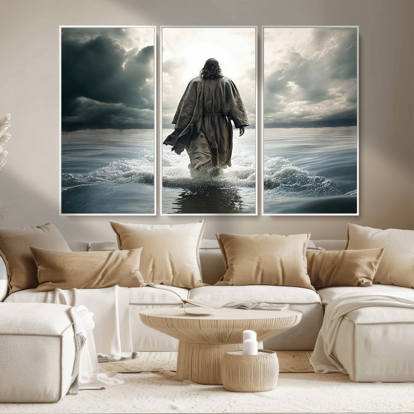 MGV-FC-48X32-3P - Jesus Walking on Water Wall Art | Canvas Print | Ready to Hang | Christian Home Decor | Spiritual