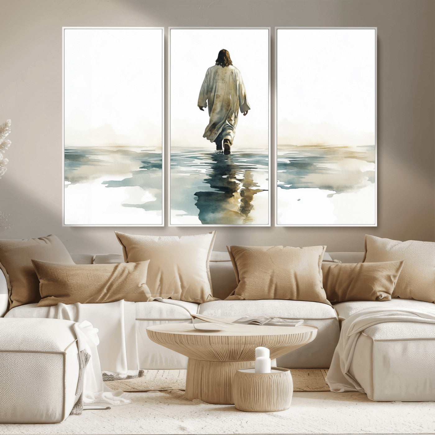 MGV-FC-48X32-3P - Watercolor Jesus Walking on Water Canvas Print, Christian Wall Art, Jesus Christ Walking